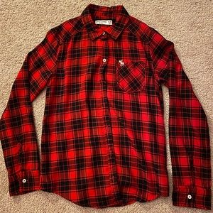 Abercrombie kids Red Plaid Long Sleeve Button Down Tee